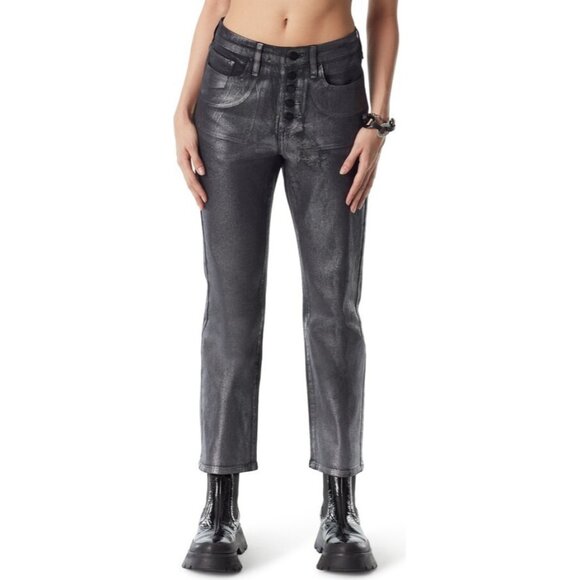 Circus NY Metallic Coated High Waist Slim Straight Leg Jeans Women's Size 27 NWT - Picture 1 of 14